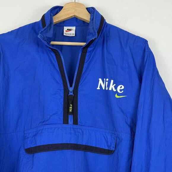 Vintage 90s Nike Pullover Windbreaker Jacket Blue Black Trim Big Pocket XL Y2K - Picture 1 of 12